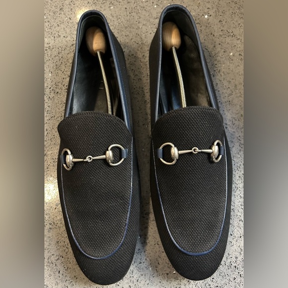 Canvas Horsebit Mens Jordaan Loafers 10.5 Black Blue Agata - Picture 1 of 6